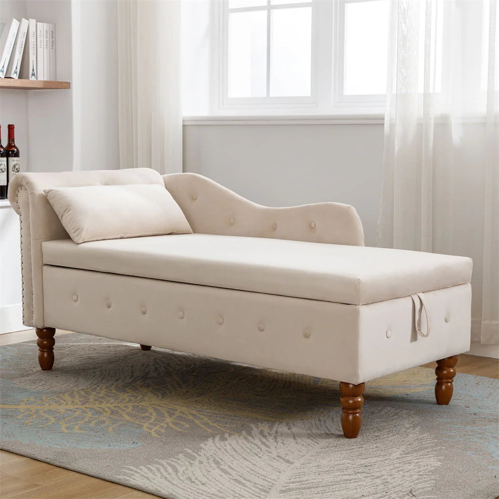 Storage Chaise Lounge, Upholstered Rolled Arm Chase Lounge with Nailhead Trim - Product image 5