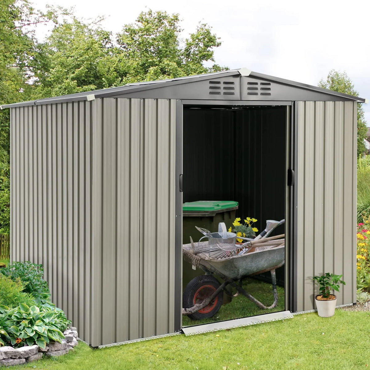 AECOJOY 8x6 Ft Outdoor Storage Tool Shed, Gray - Product image 2