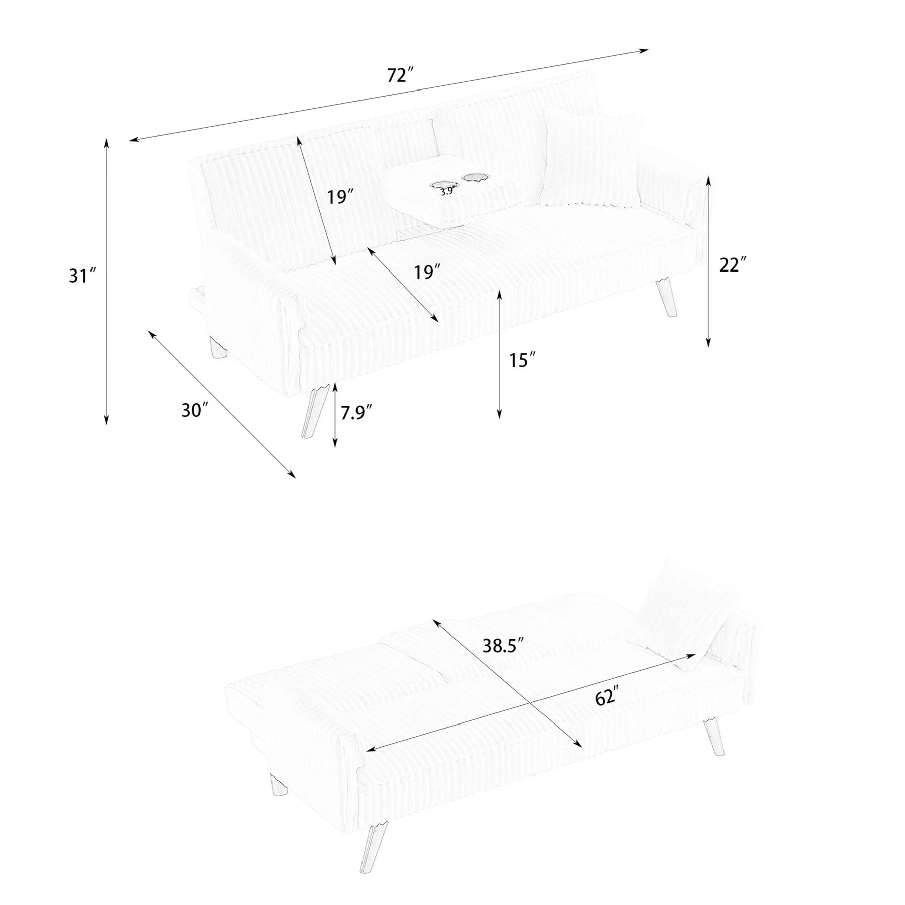 Aukfa 75" Square Arm Futon Convertible Sofa Bed for Home Office, 2 Cup Holders, Linen, Dark Gray - Product image 24