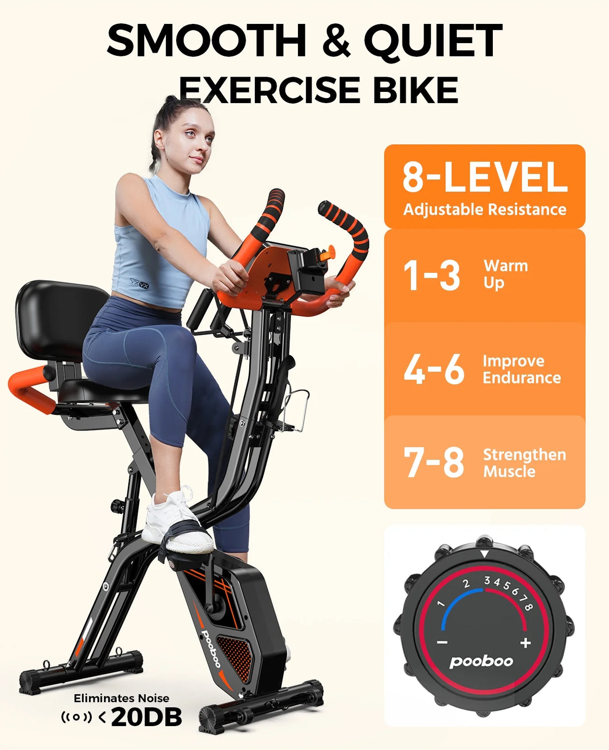 Pooboo 4in1 Folding Exercise Bike Indoor Cycling Bike Stationary Magnetic X Bike Gym Workout 300 lb Easy - Product image 27