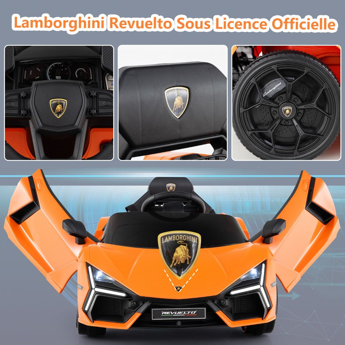 12V Electric Car for Children Licensed by Revuelto Remote Control Hydraulic Doors for 37-95 Months Grey/Orange -