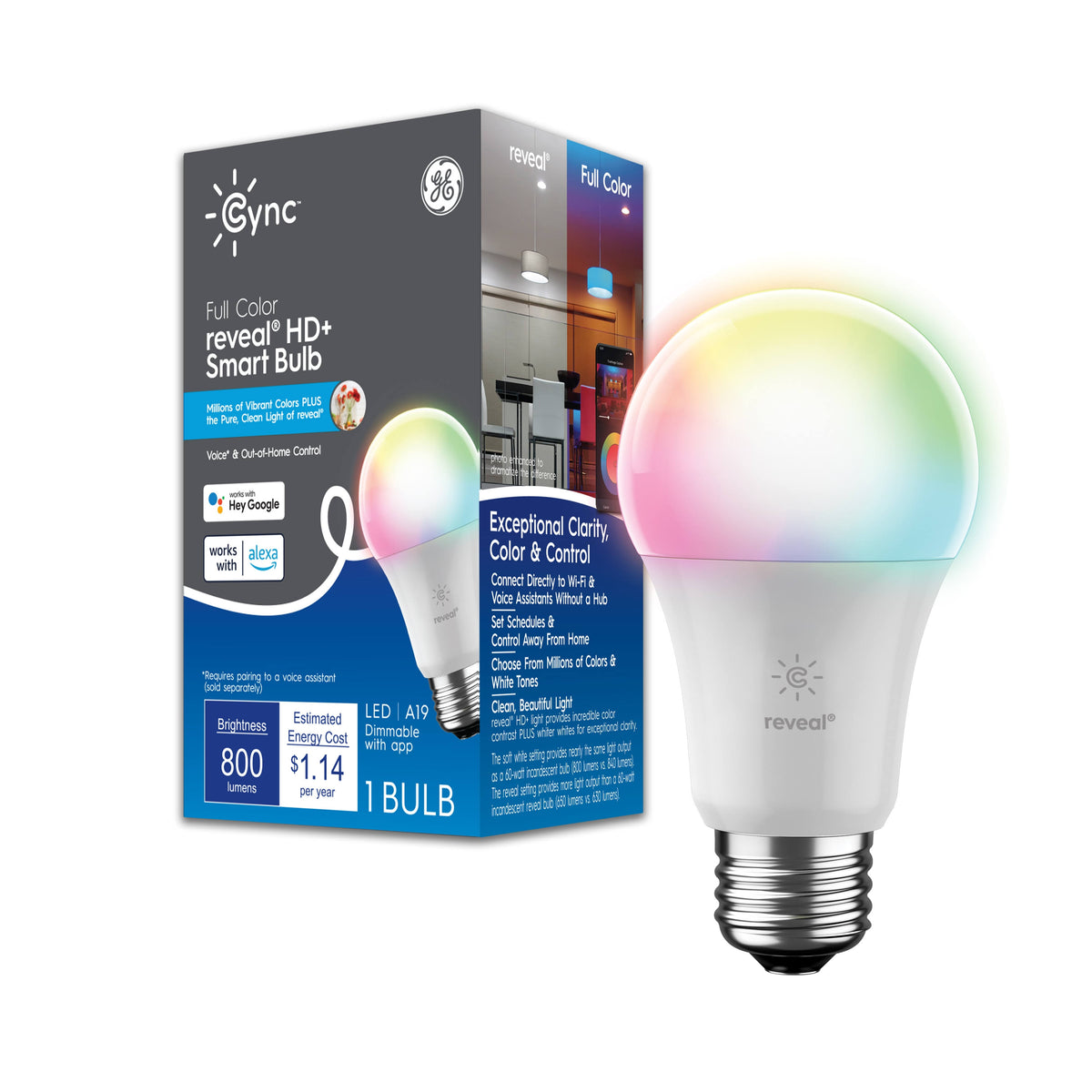 GE Reveal 60-Watt EQ A19 Full Color Smart Bulb - Product image 1