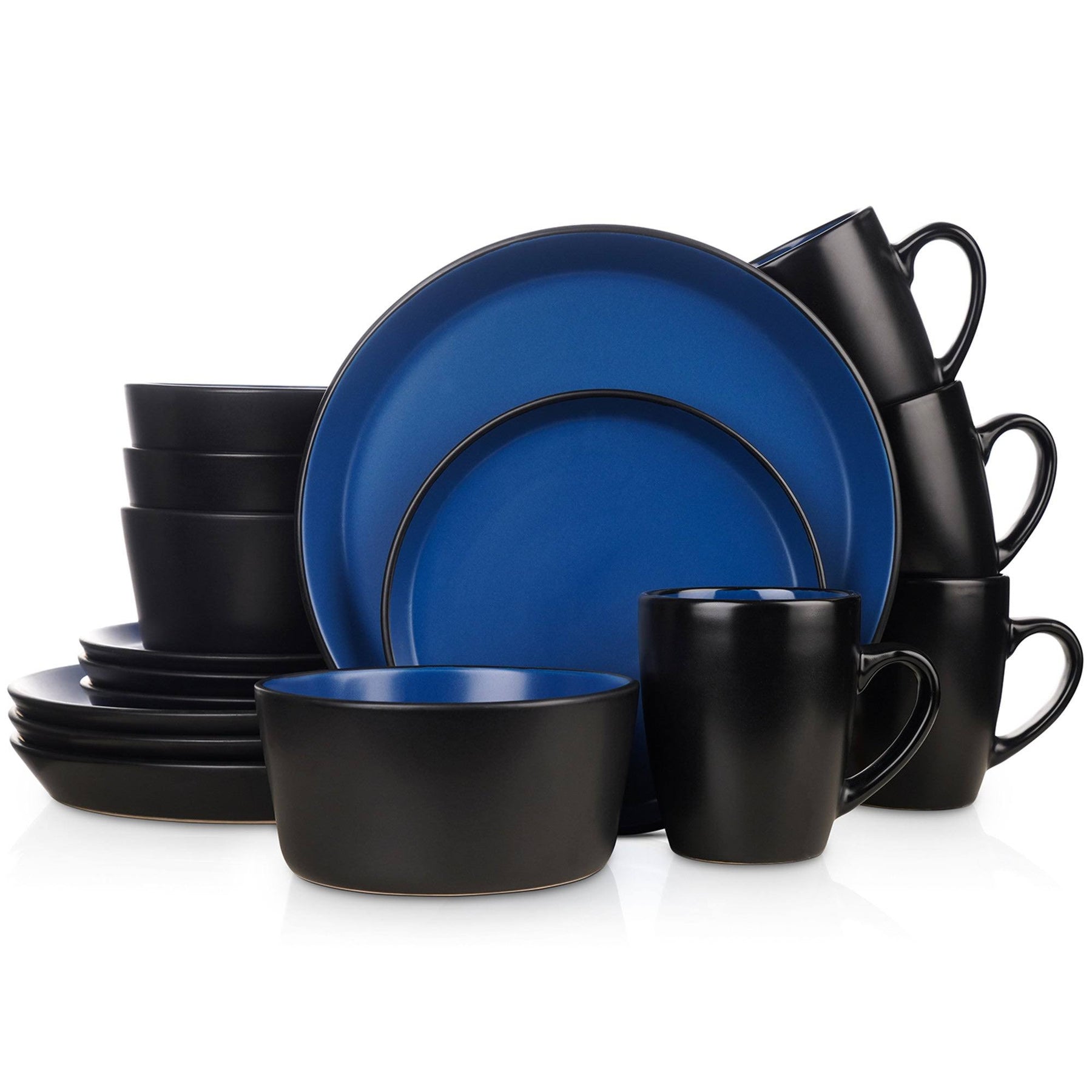 Stone Lain Albie 16-Piece Dinnerware Set Stoneware, Blue and Black - Product image 1
