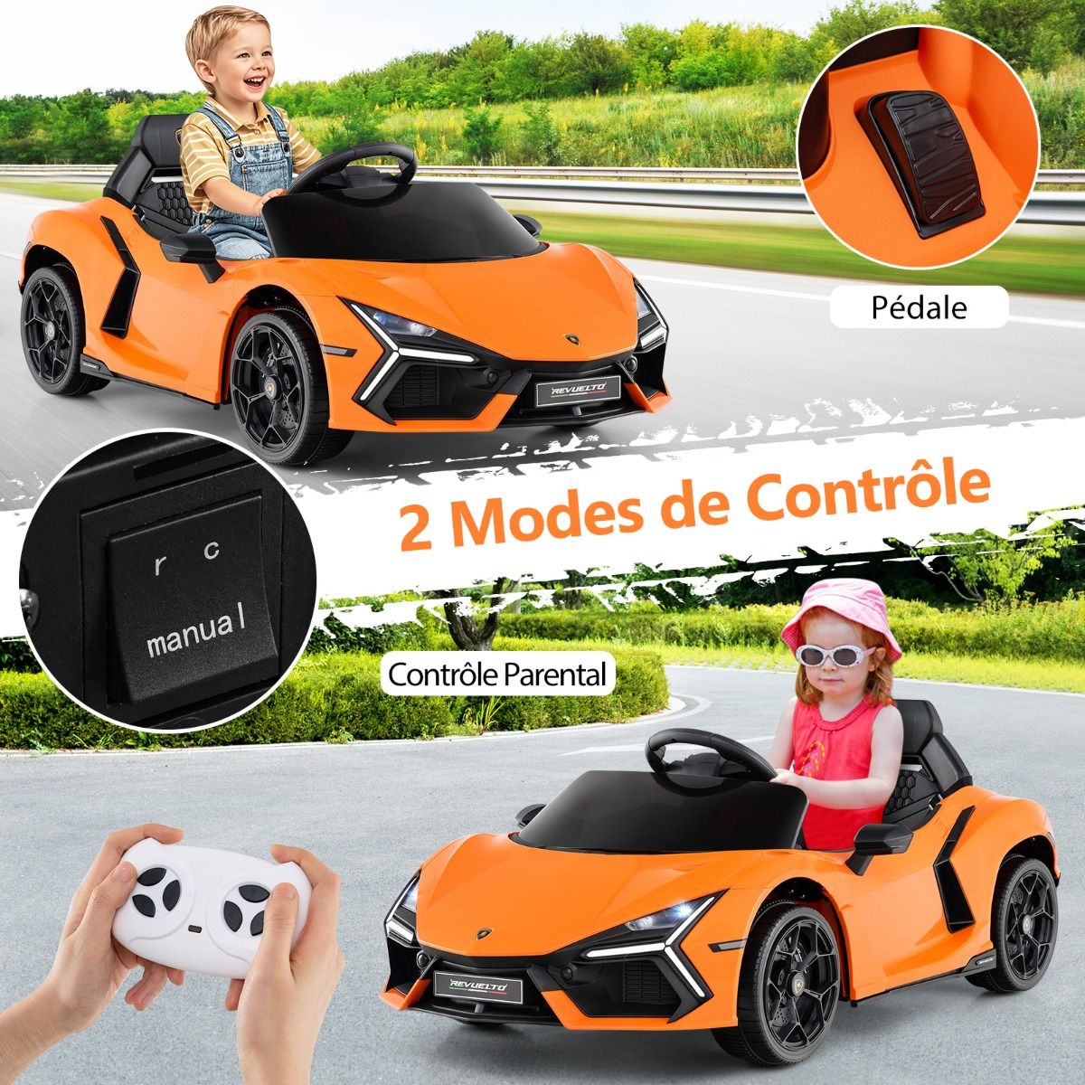 12V Electric Car for Children Licensed by Revuelto Remote Control Hydraulic Doors for 37-95 Months Grey/Orange -