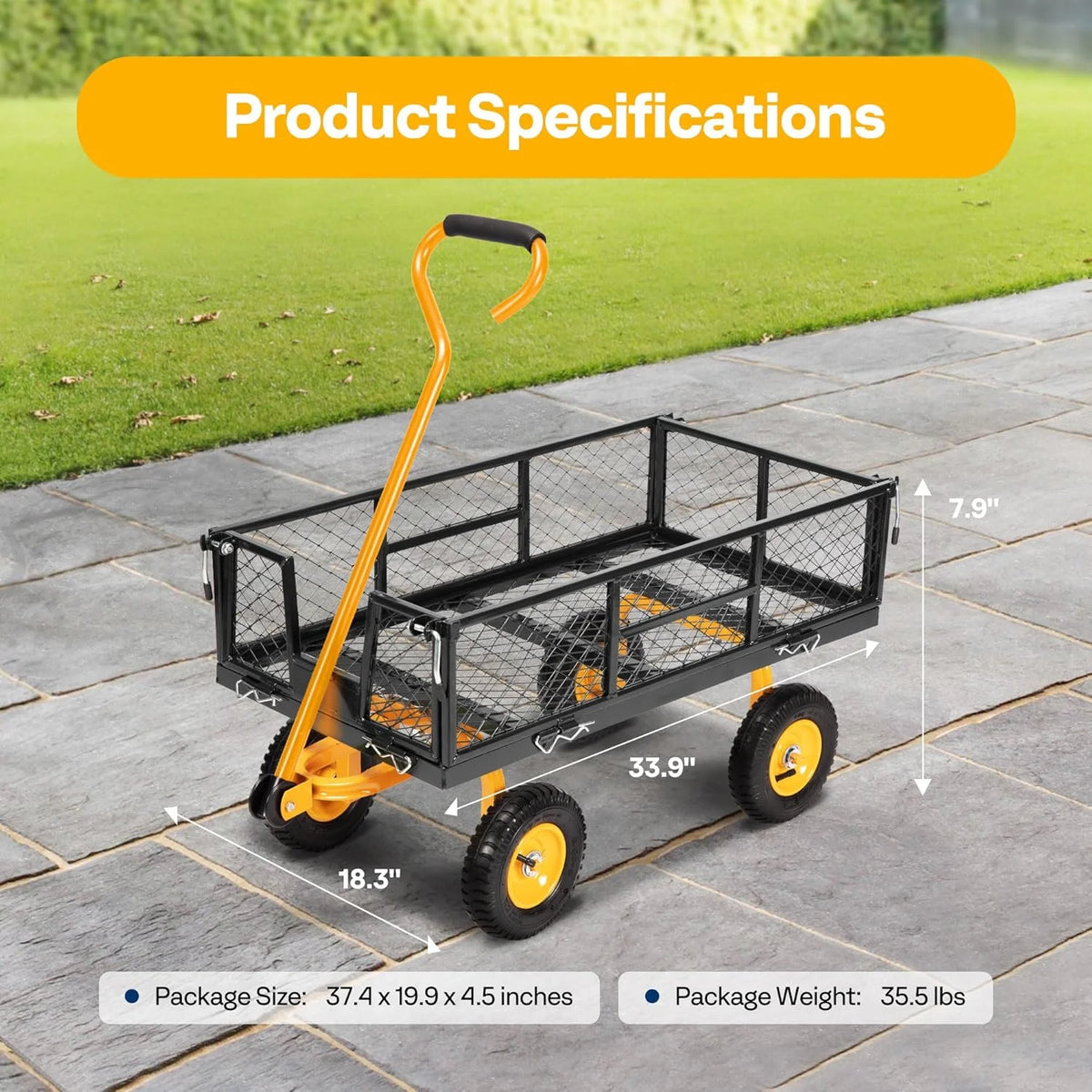 SPECSTAR Mesh Steel Garden Cart 880 lb Capacity, 38" x 21" Folding Utility Wagon with 10 in Wheels