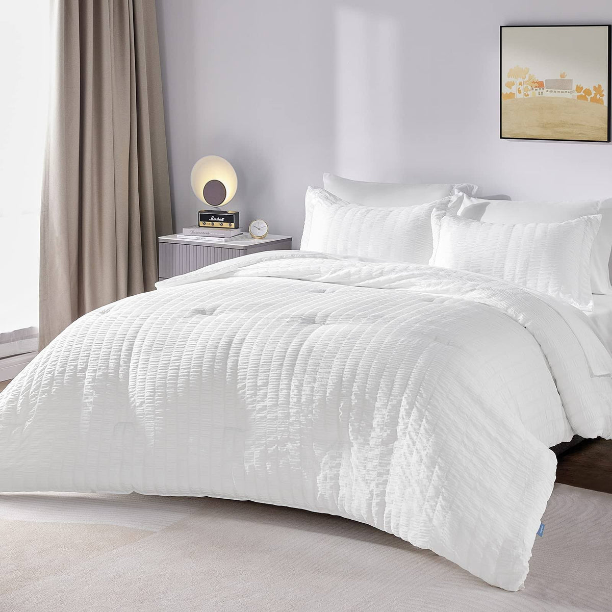 CozyLux Queen Bed in A Bag White Seersucker Comforter Set with Sheets 7-Pieces All Season Bedding Sets with - Product image 1
