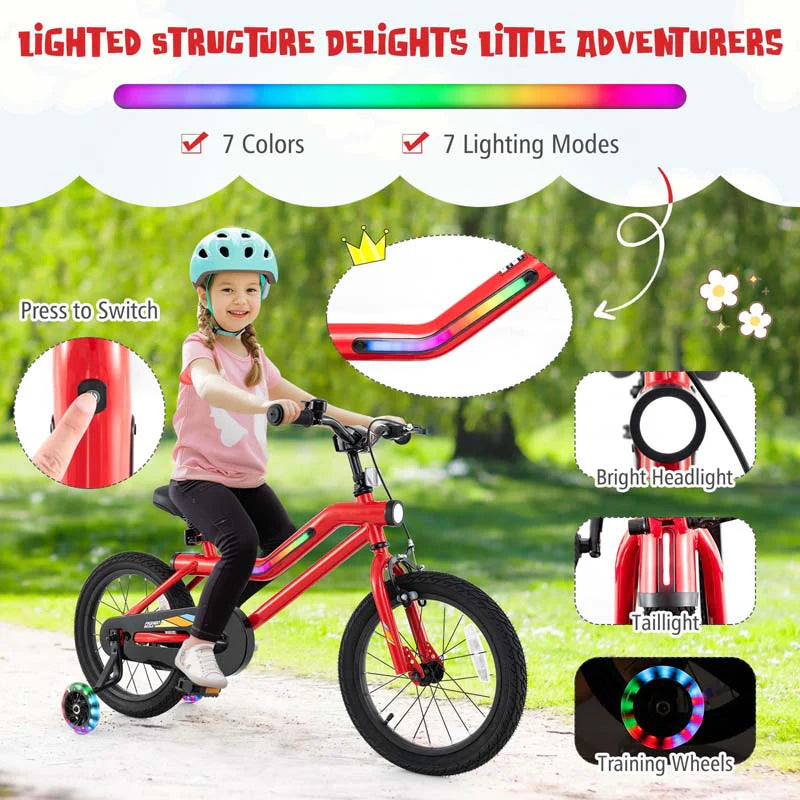 16/18 Inch LED Lighted Kids Bike with Training Wheels, Headlight, Adjustable Seat & Dual Brakes - Product image 15