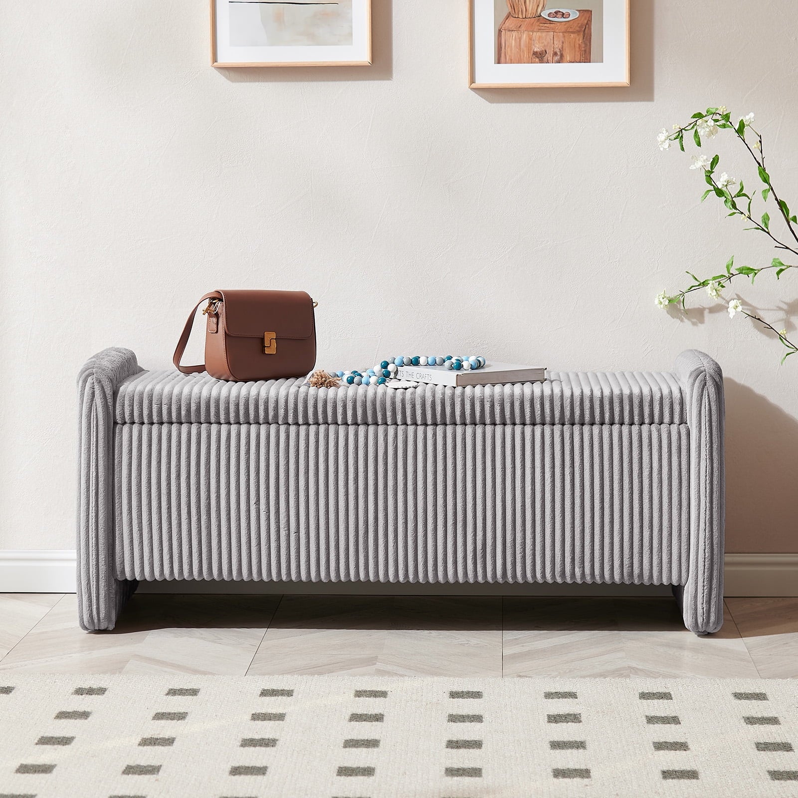 Pinmoco 44" Storage Ottoman Bench, Upholstered Entryway Bench with Storage End of Bed Bench for Bedroom& - Product image 9