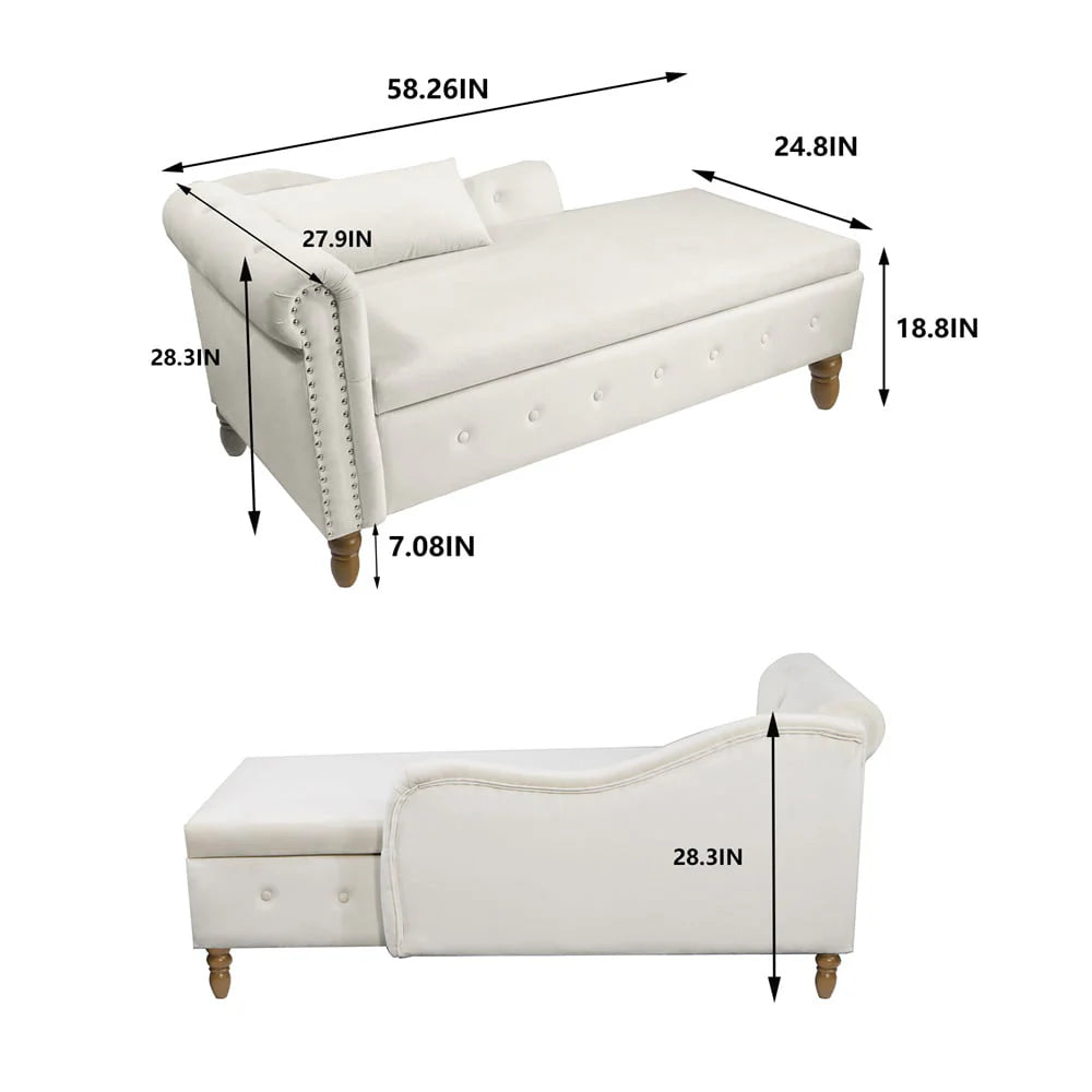 Storage Chaise Lounge, Upholstered Rolled Arm Chase Lounge with Nailhead Trim - Product image 6