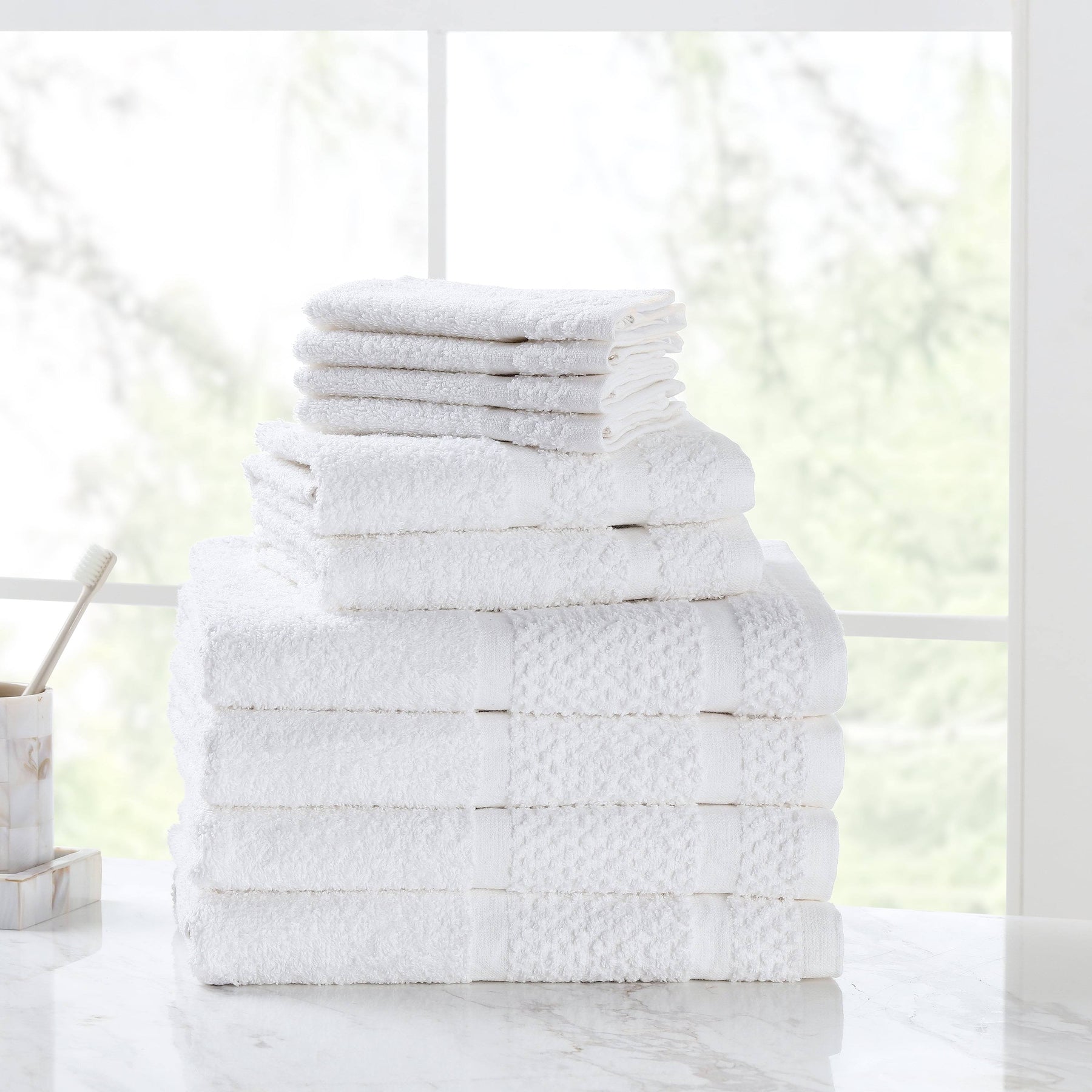 Mainstays 10 Piece Bath Towel Set with Upgraded Softness & Durability, Office Blue - White - Product image 1
