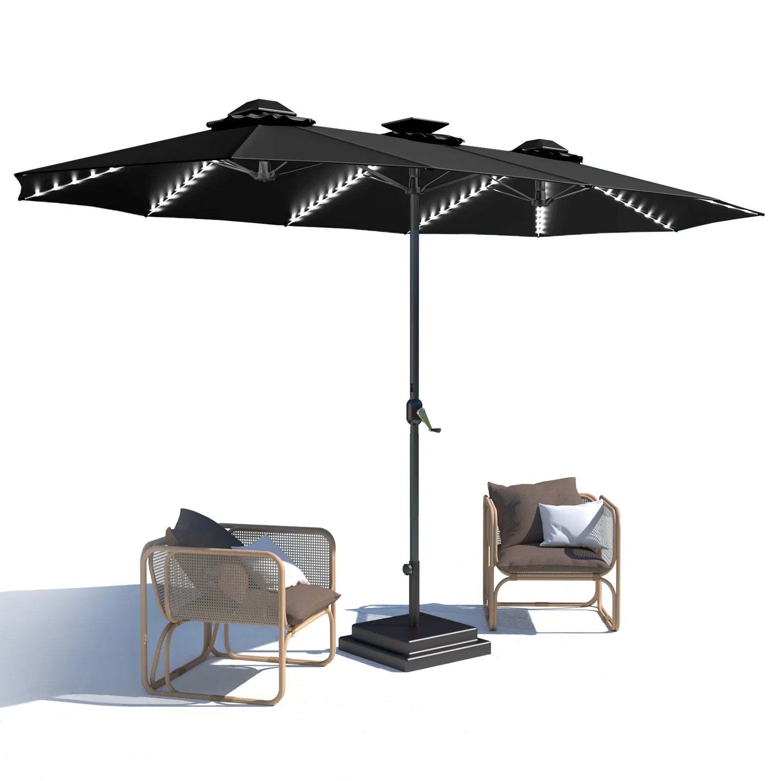 AECOJOY 15ft Patio Double-Sided Umbrella, 156 PCS Solar LED Light Outdoor Large Umbrella, Black - Product image 1