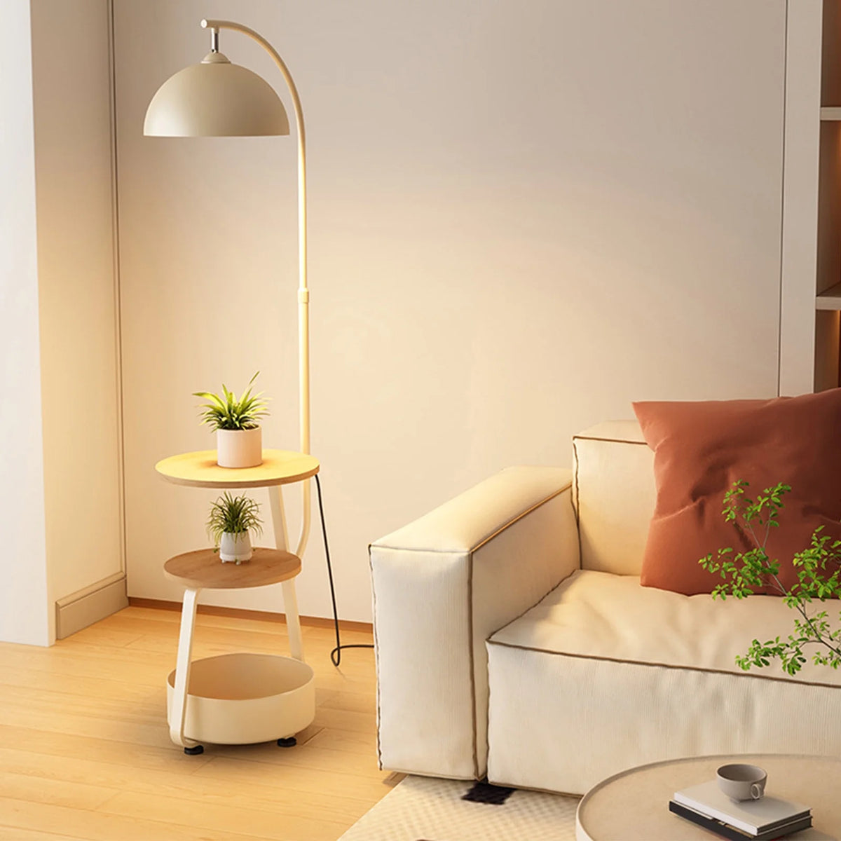 FQNRM Upgraded Cream Style Living Room Sofa Corner Floor Lamp Bedroom Bedside Table Integrated Table Lamp - Product image 3