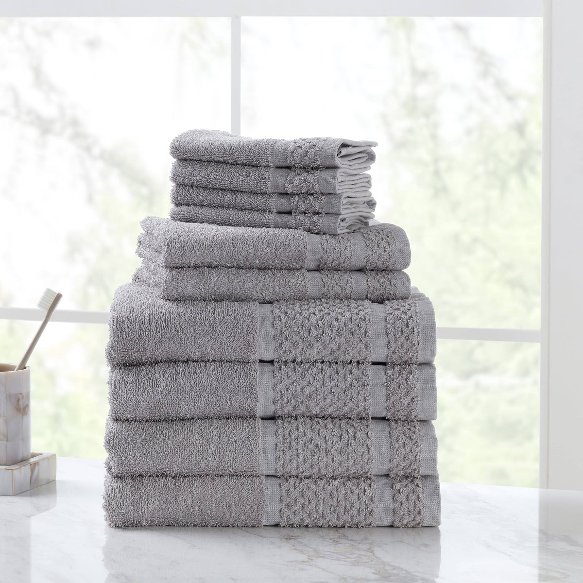 Mainstays 10 Piece Bath Towel Set with Upgraded Softness & Durability, Gray - Product image 1