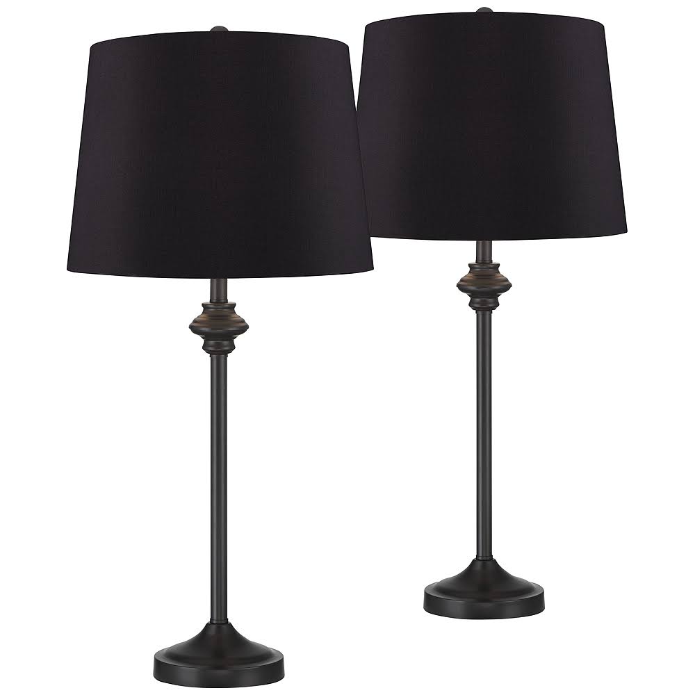 360 Lighting Lynn Modern Country Cottage Buffet Table Lamps 26" Tall Set of 2 Black Metal Faux Silk Drum Shade for Bedroom Living Room Bedside