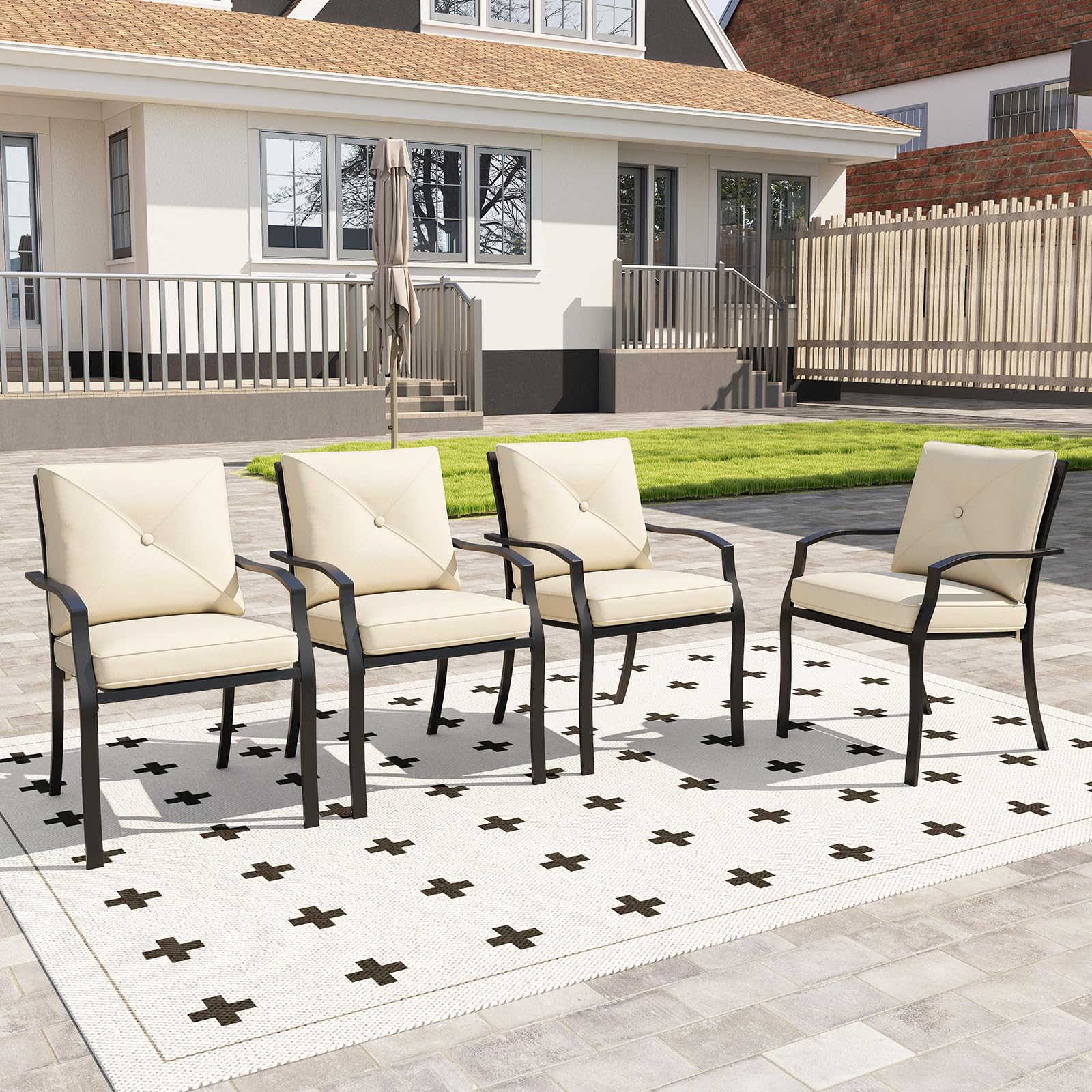 Tangkula Metal Outdoor Dining Chair Set of 2/4 Stackable Patio Chairs w/Armrests - Product image 4