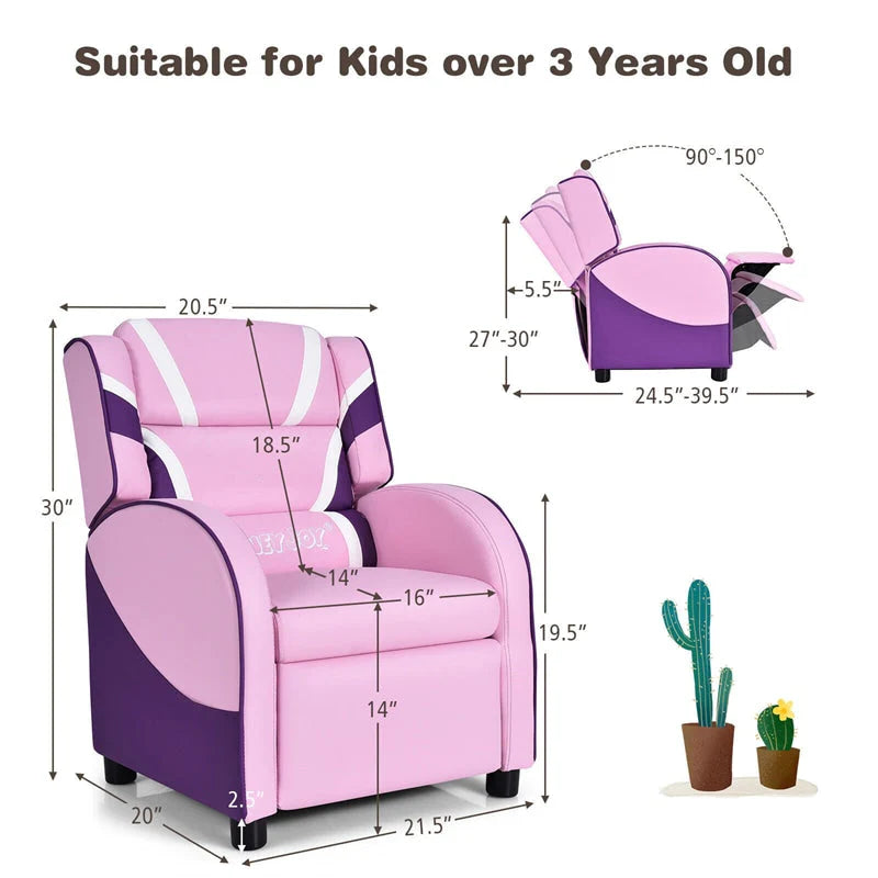 Kids Recliner Chair, Adjustable PU Leather Gaming Sofa with Footrest, Lumbar Support & Side Pockets - Product image 7
