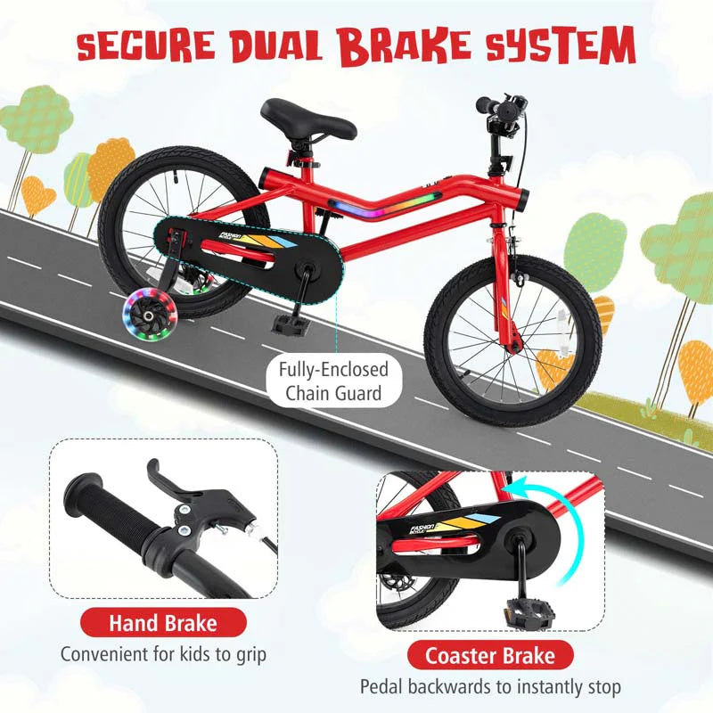 16/18 Inch LED Lighted Kids Bike with Training Wheels, Headlight, Adjustable Seat & Dual Brakes - Product image 13