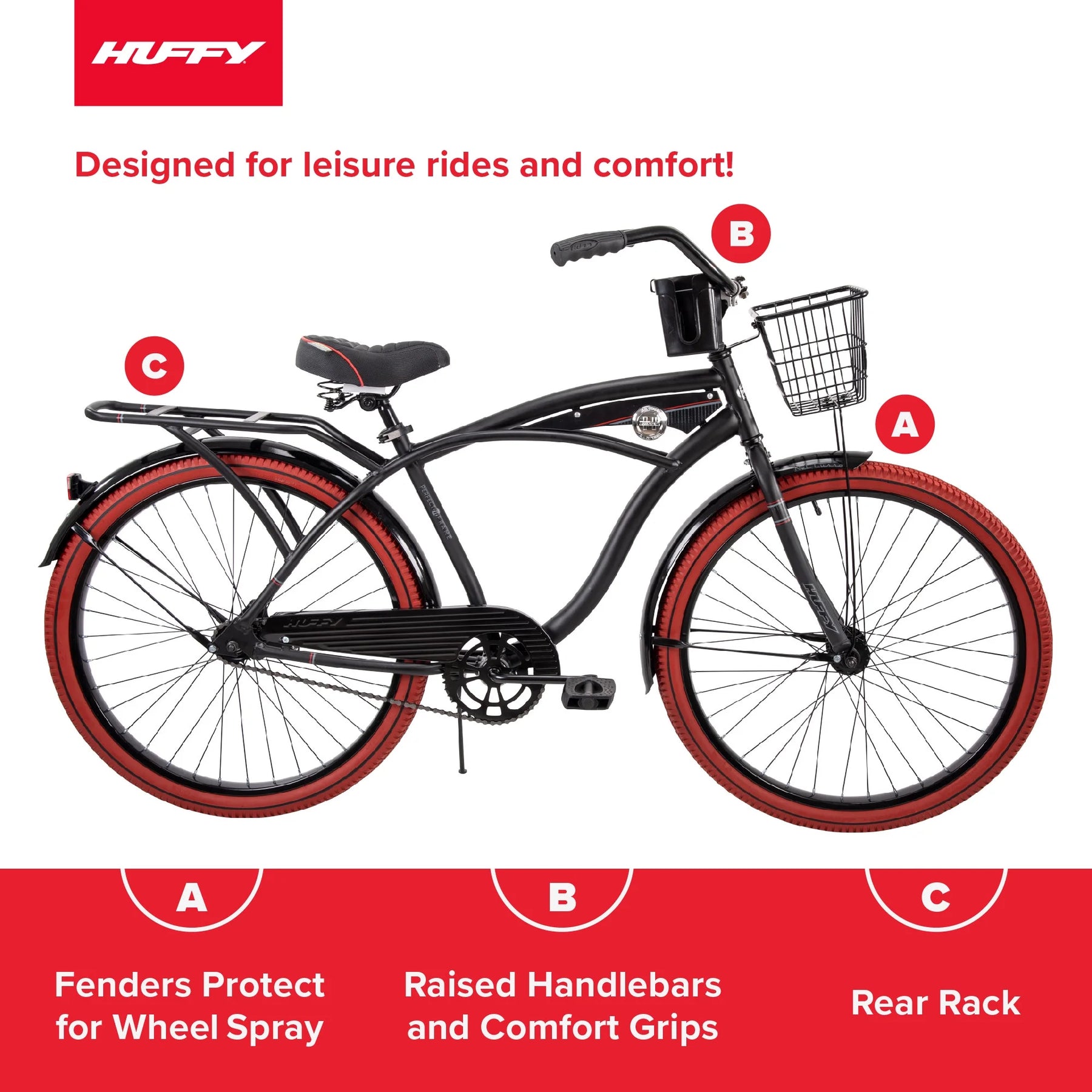 Huffy 26" Nel Lusso Cruiser Bike, Fits Riders 5'0"+, Matte Black, Adult, Men'S - Product image 4