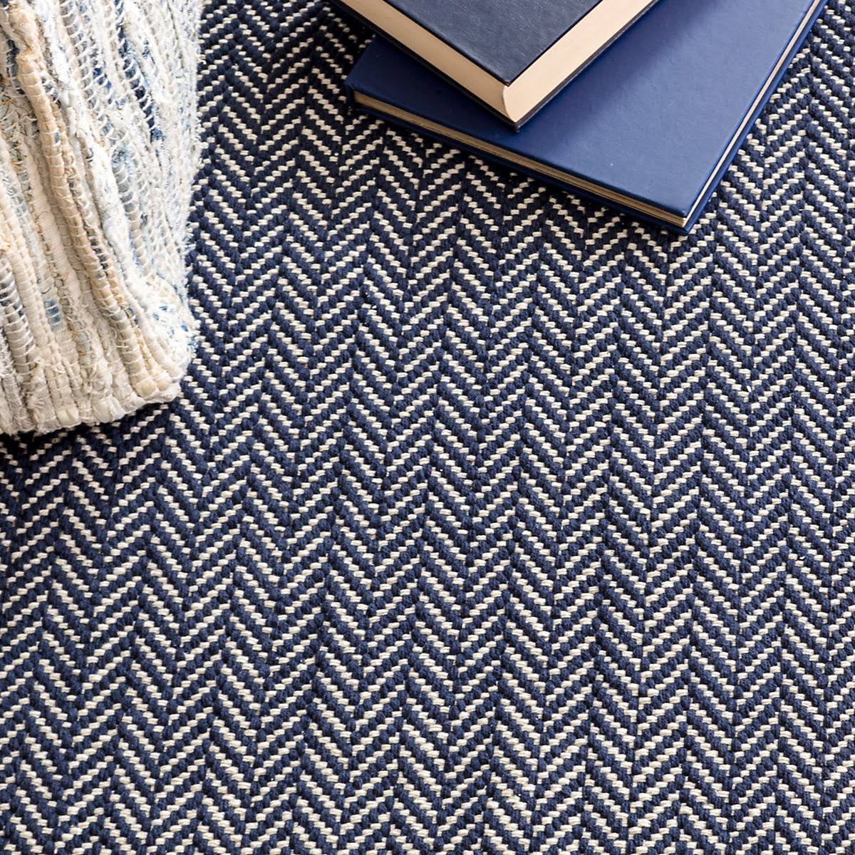 Dash & Albert Herringbone Indigo Cotton Woven Rug 2.5ft x 8ft - Product image 1