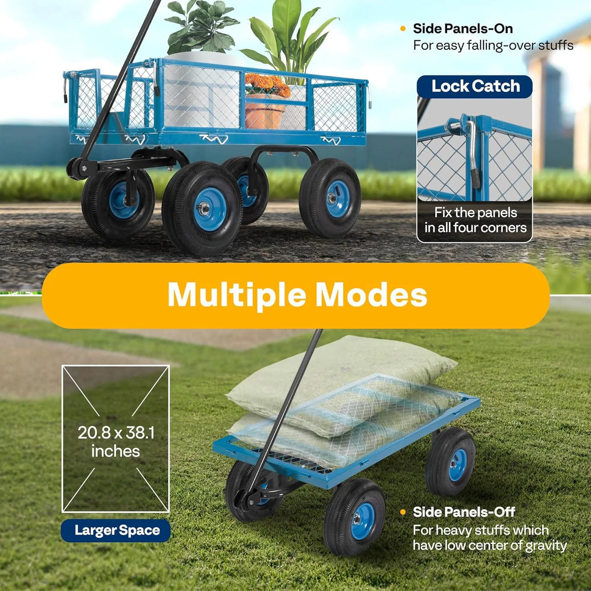 SPECSTAR Mesh Steel Garden Cart 880 lb Capacity, 38" x 21" Folding Utility Wagon with 10 in Wheels
