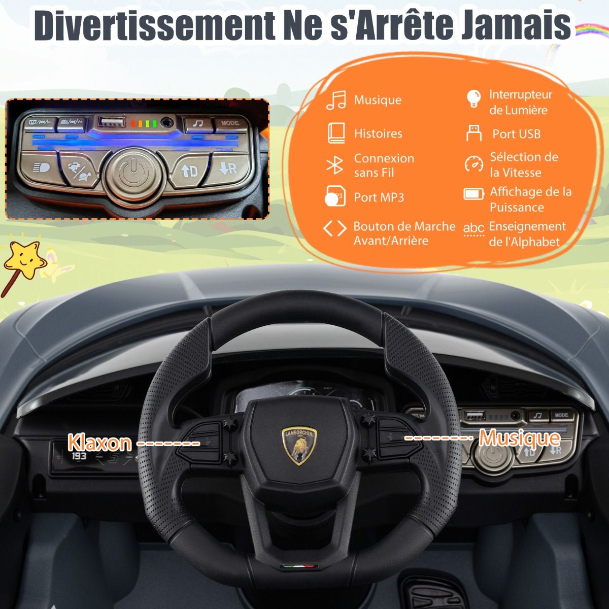 12V Electric Car for Children Licensed by Revuelto Remote Control Hydraulic Doors for 37-95 Months Grey/Orange -