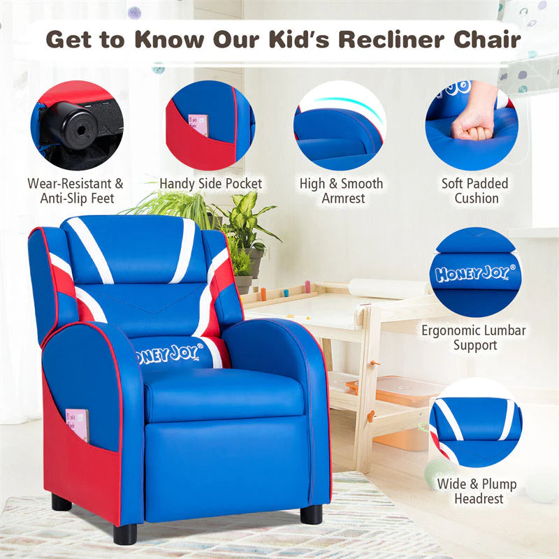 Kids Recliner Chair, Adjustable PU Leather Gaming Sofa with Footrest, Lumbar Support & Side Pockets - Product image 21