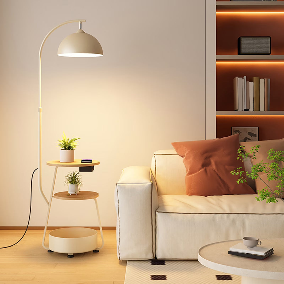 FQNRM Upgraded Cream Style Living Room Sofa Corner Floor Lamp Bedroom Bedside Table Integrated Table Lamp - Product image 1