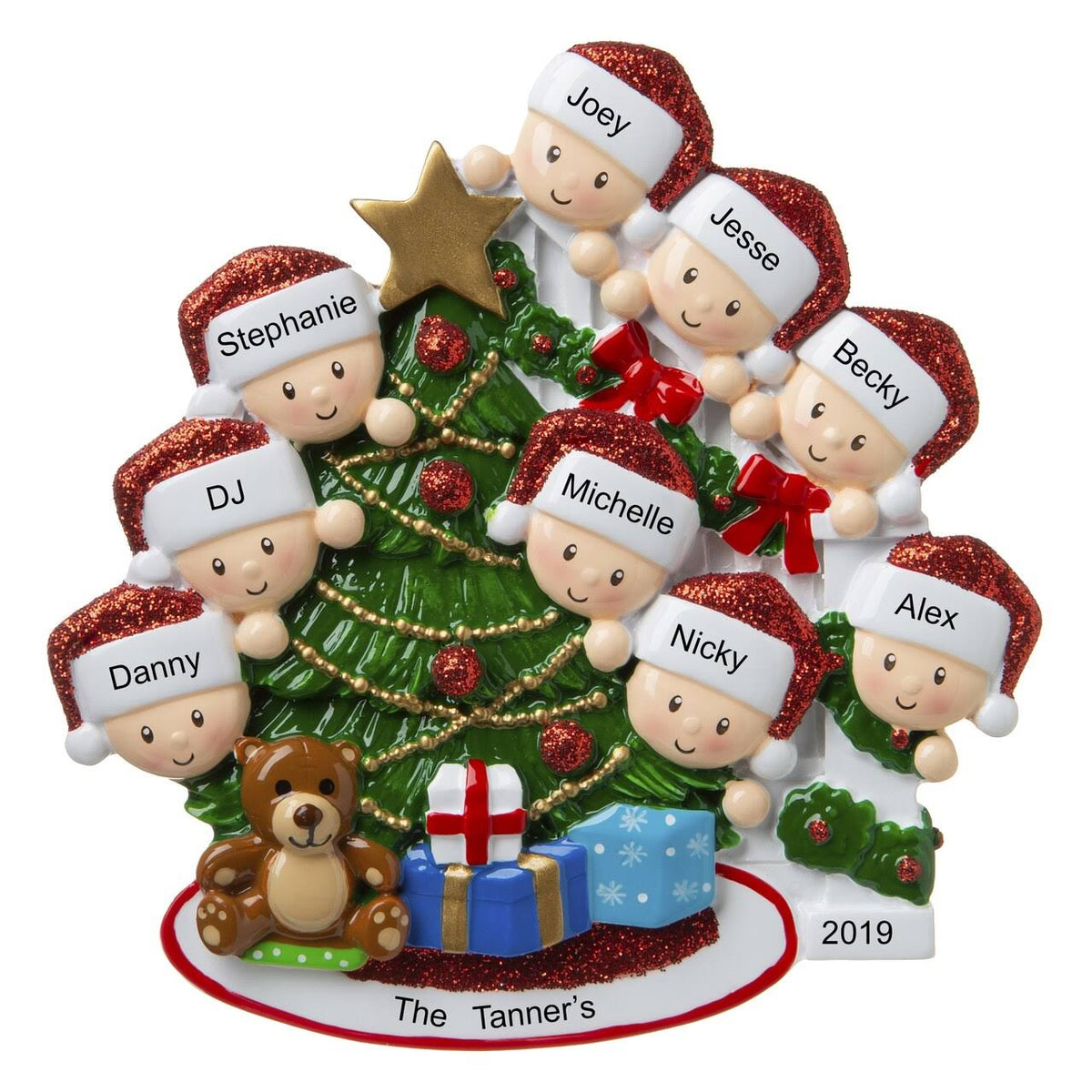 Personalized Christmas Morning Family of 9 Ornament - Product image 1