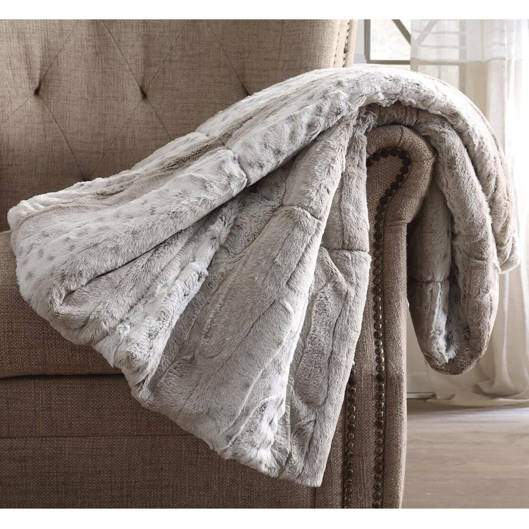 Snow Leopard Fur Filled Throw by Christian Siriano Neutral - Product image 1