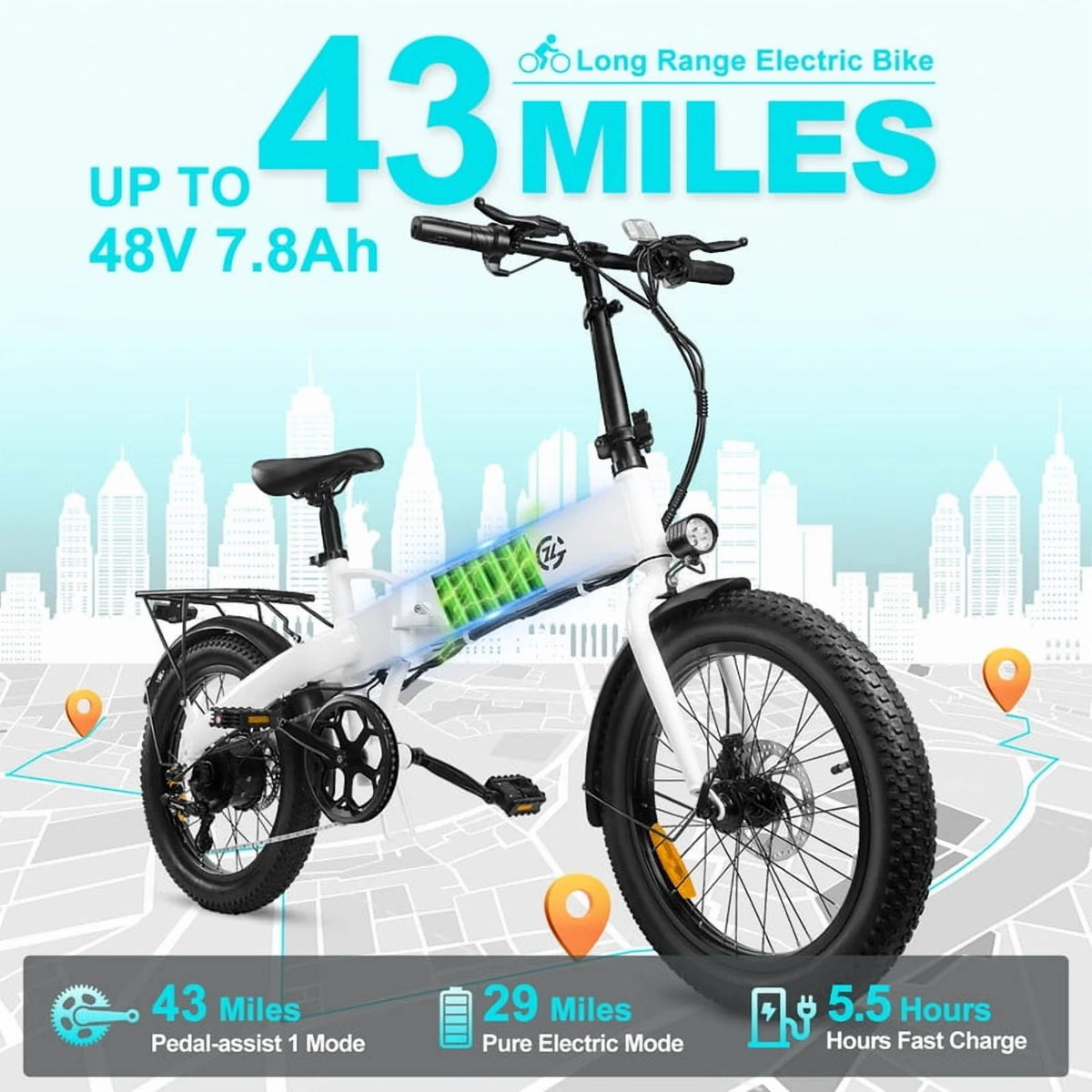 750W Peak Electric Bike for Adults, 500W Motor, 20"x2.5" Fat Tire Folding Ebike - Product image 2