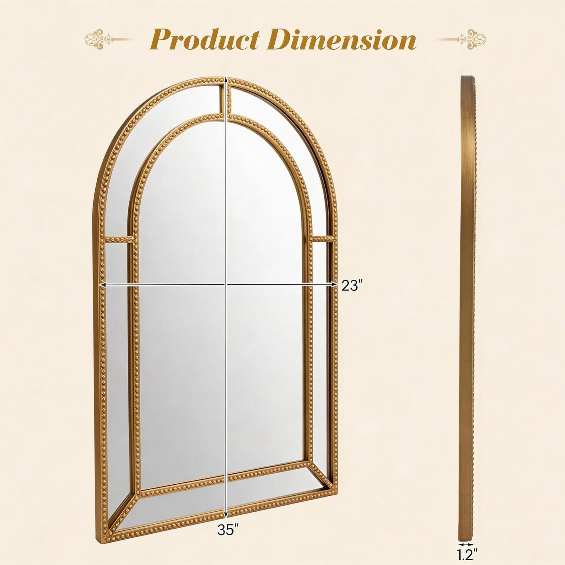 Tangkula 35" x 23" Gold Arched Wall Mirror (Arched)