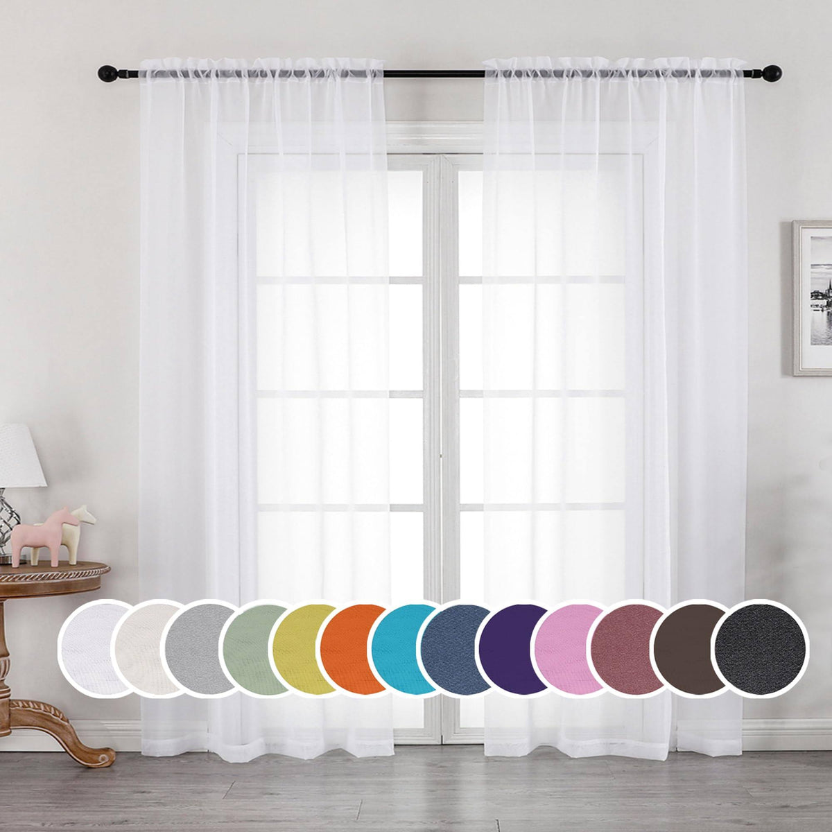 OWENIE Sheer White Curtains, Sheer Curtains 84 Inches Long 2 Panels Set - Product image 1