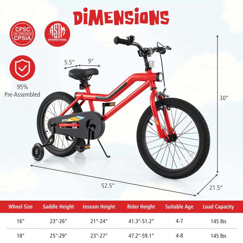 16/18 Inch LED Lighted Kids Bike with Training Wheels, Headlight, Adjustable Seat & Dual Brakes - Product image 8