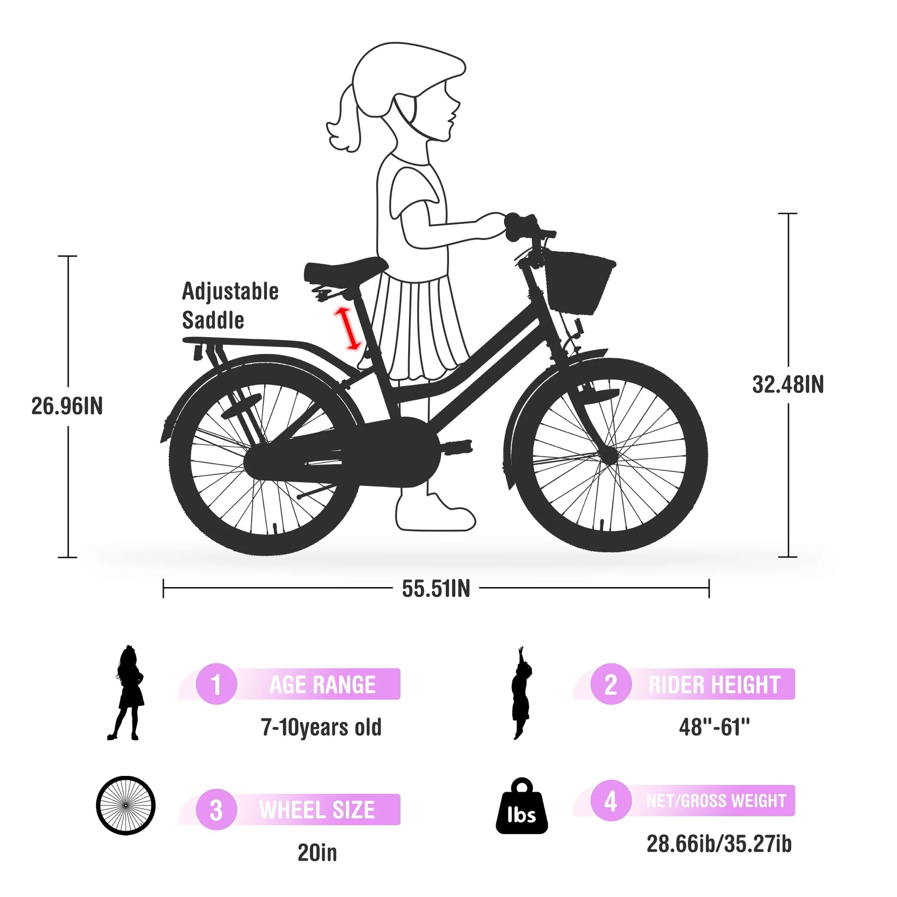 Aezusy 20 in Kids Bike with Basket for 7 - 10 Years Old Girls, Purple - Product image 2