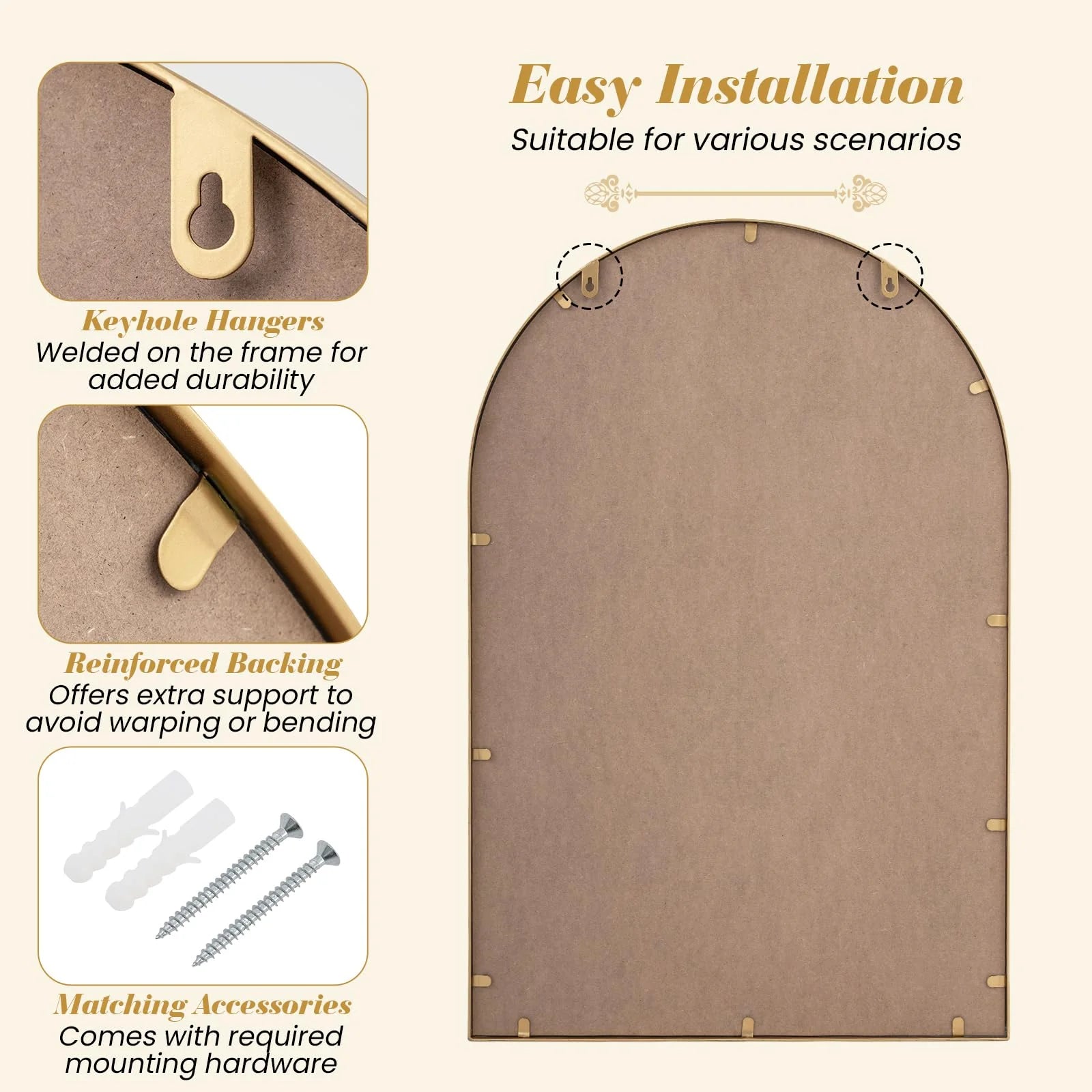 Tangkula 35" x 23" Gold Arched Wall Mirror (Arched)