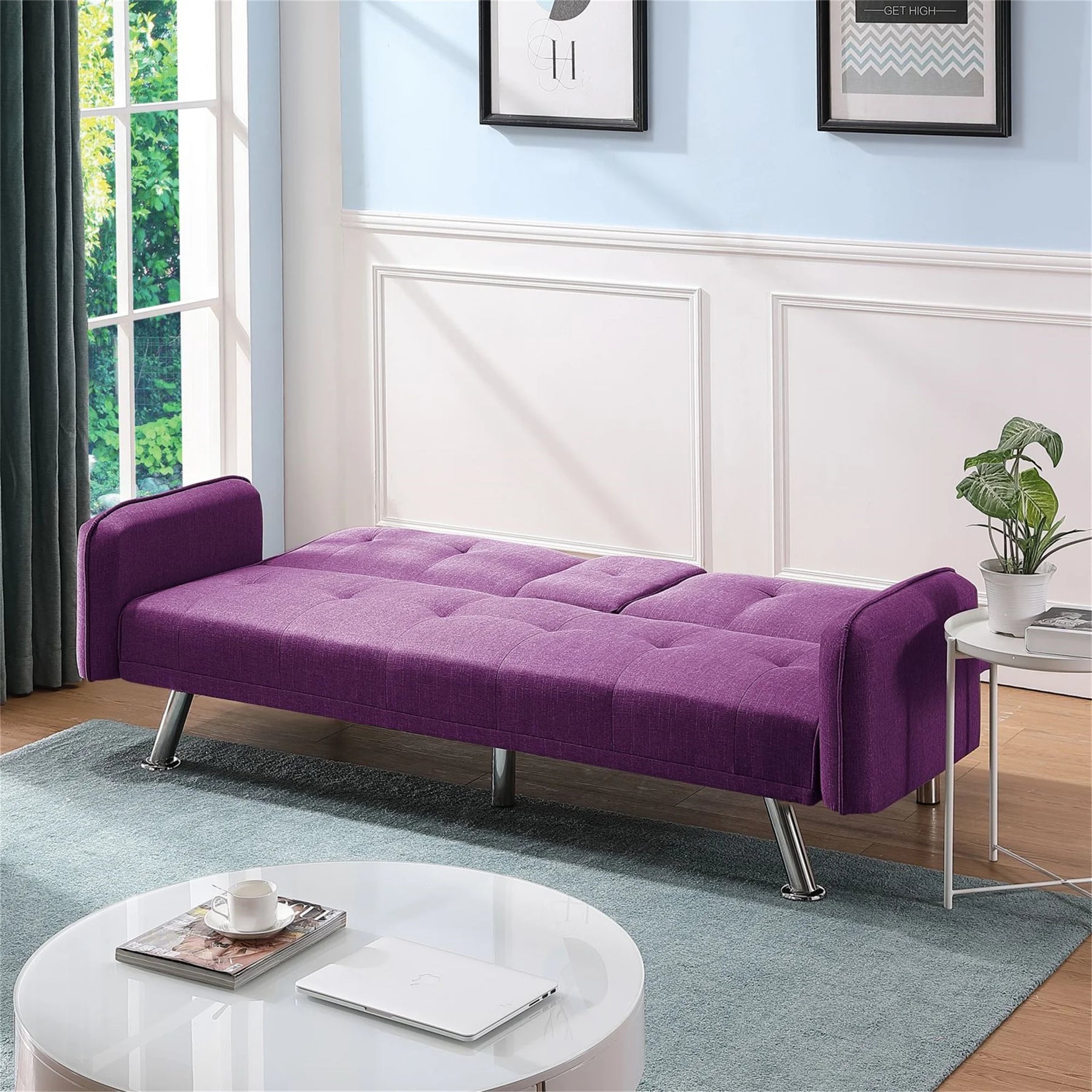 Aukfa 75" Square Arm Futon Convertible Sofa Bed for Home Office, 2 Cup Holders, Linen, Dark Gray - Product image 52