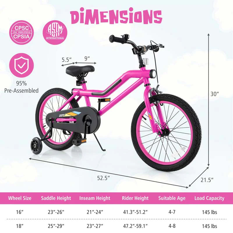 16/18 Inch LED Lighted Kids Bike with Training Wheels, Headlight, Adjustable Seat & Dual Brakes - Product image 26