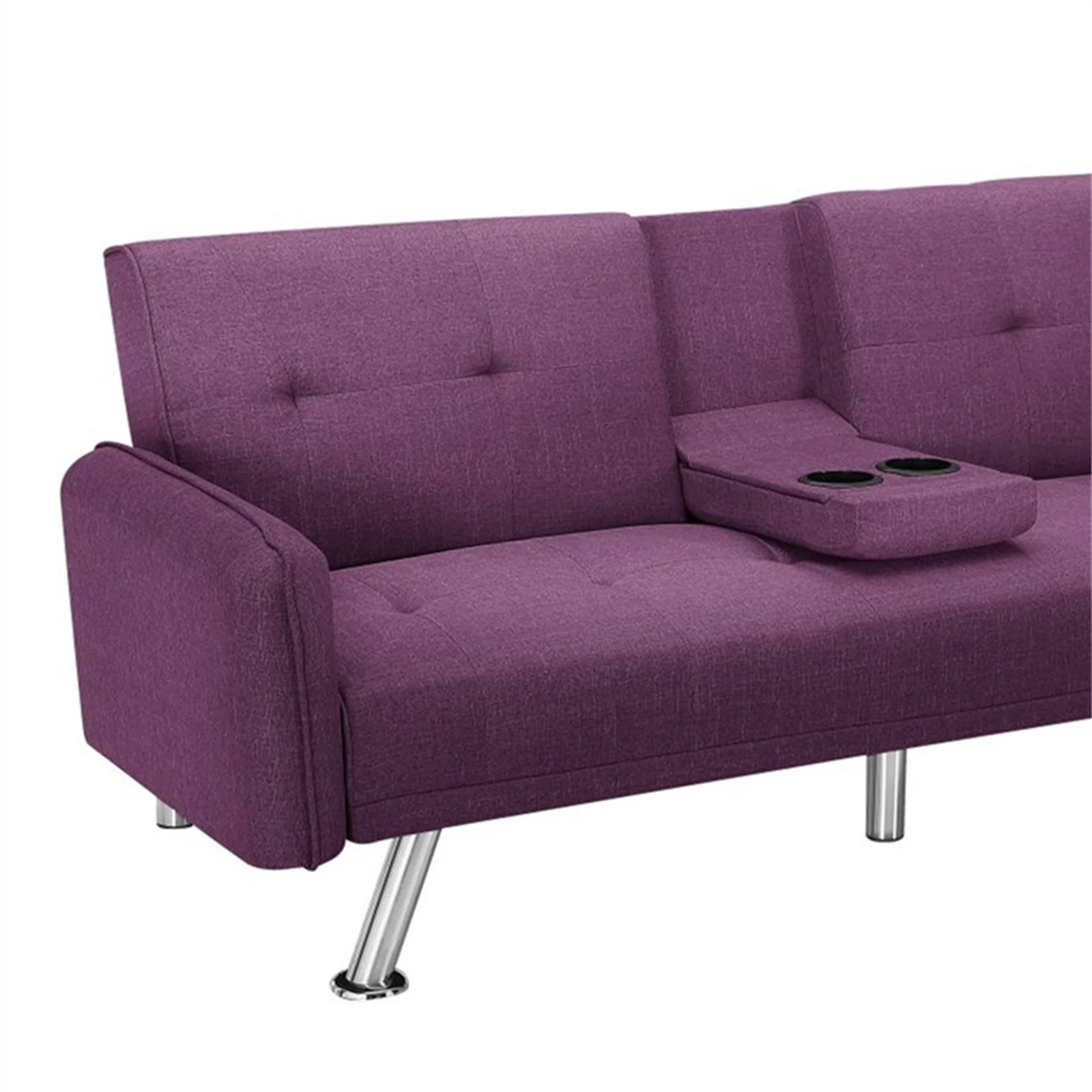 Aukfa 75" Square Arm Futon Convertible Sofa Bed for Home Office, 2 Cup Holders, Linen, Dark Gray - Product image 56