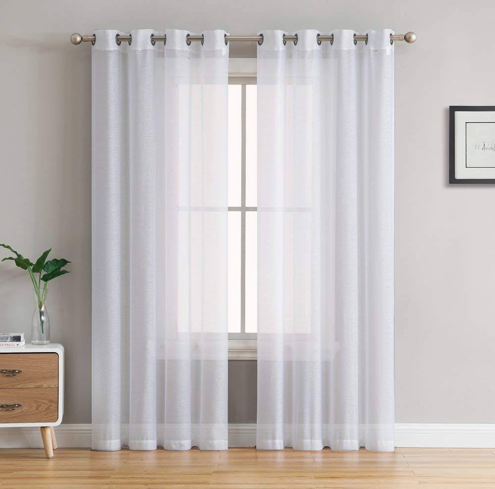 HLC Me 2 Piece Sheer Voile Window Curtain Grommet Panels White 108 inch Long - Product image 1