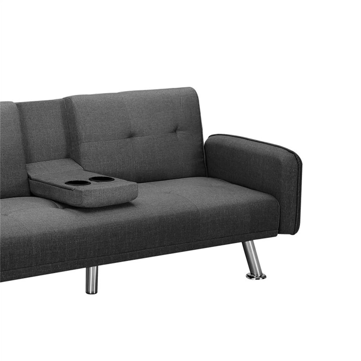 Aukfa 75" Square Arm Futon Convertible Sofa Bed for Home Office, 2 Cup Holders, Linen, Dark Gray - Product image 12