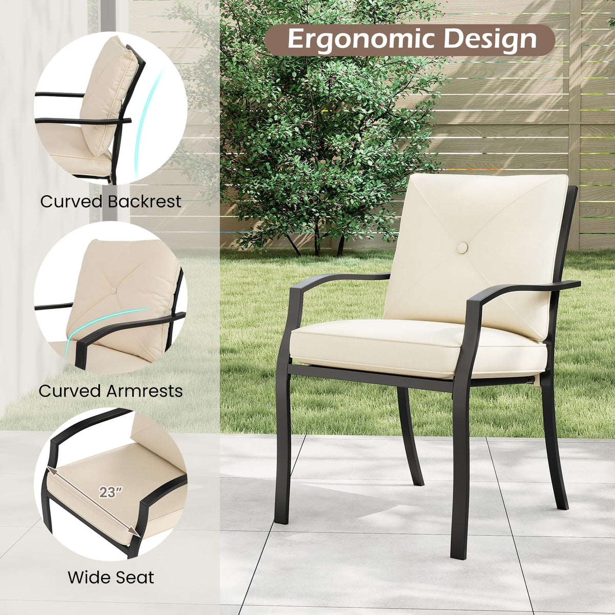 Tangkula Metal Outdoor Dining Chair Set of 2/4 Stackable Patio Chairs w/Armrests - Product image 6