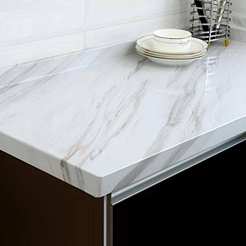 Yenhome Large Size Jazz White Marble Countertops Removable Wallpaper for Kitchen Backsplash Peel and Stick Shelf Liner Waterproof Bathroom