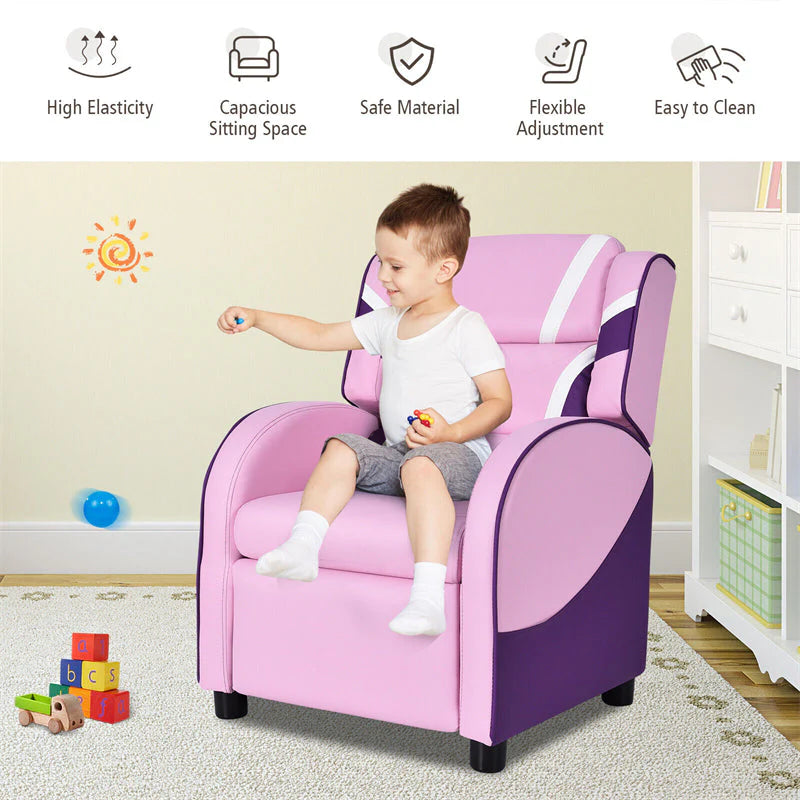 Kids Recliner Chair, Adjustable PU Leather Gaming Sofa with Footrest, Lumbar Support & Side Pockets - Product image 11