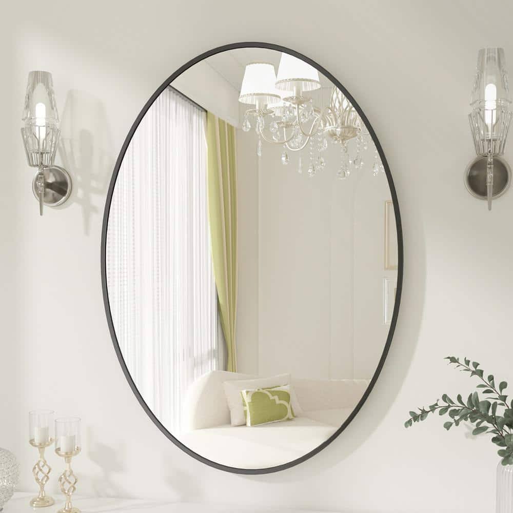 XRAMFY 24 in. x 36 in. Oval Black Classic Aluminum Alloy Framed Wall Mirror - Product image 1