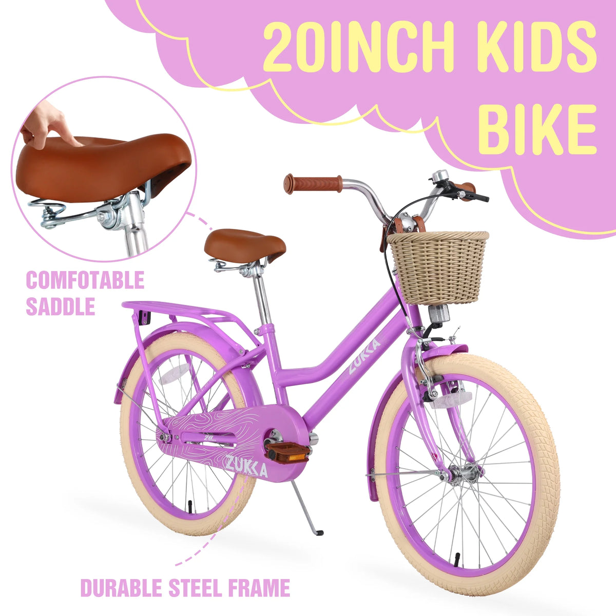 Aezusy 20 in Kids Bike with Basket for 7 - 10 Years Old Girls, Purple - Product image 6