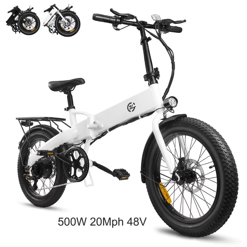 750W Peak Electric Bike for Adults, 500W Motor, 20"x2.5" Fat Tire Folding Ebike, 48V 7.8ah Battery 43miles Long Ranges