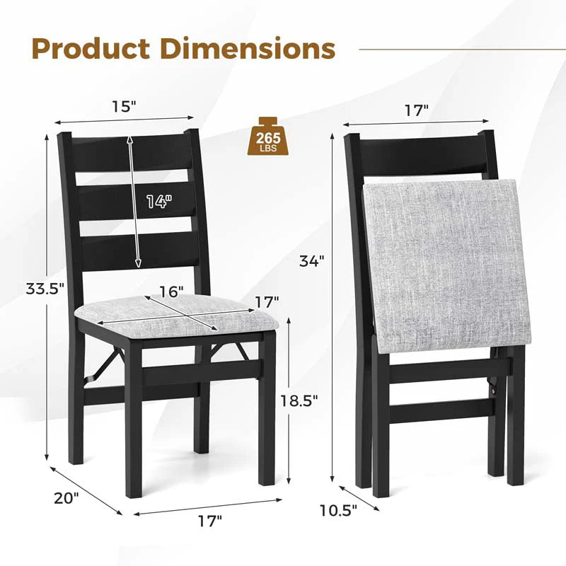 Modern Upholstered Folding Dining Chairs Set of 2/4, Rubber Wood Armless Kitchen Chairs with Slatted - Product image 9