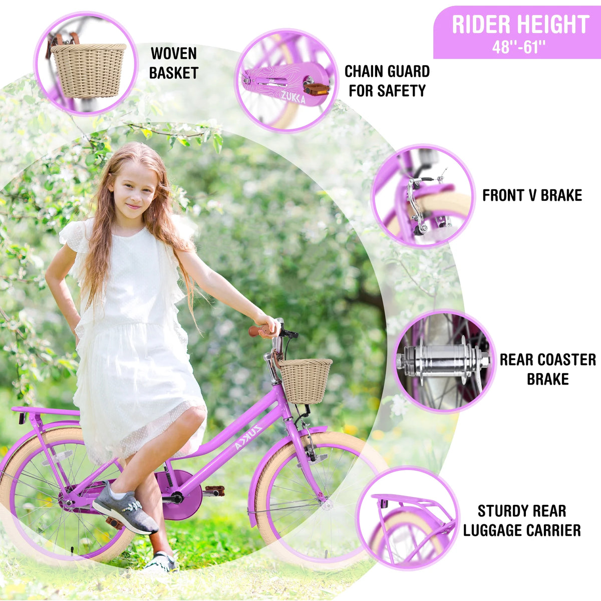 Aezusy 20 in Kids Bike with Basket for 7 - 10 Years Old Girls, Purple - Product image 5