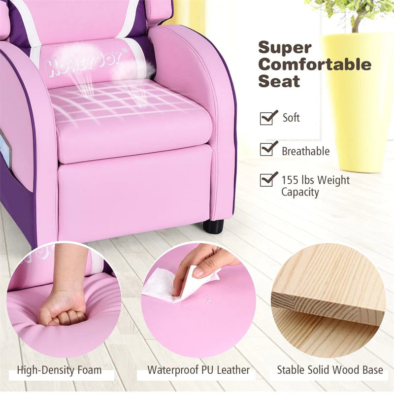 Kids Recliner Chair, Adjustable PU Leather Gaming Sofa with Footrest, Lumbar Support & Side Pockets - Product image 10