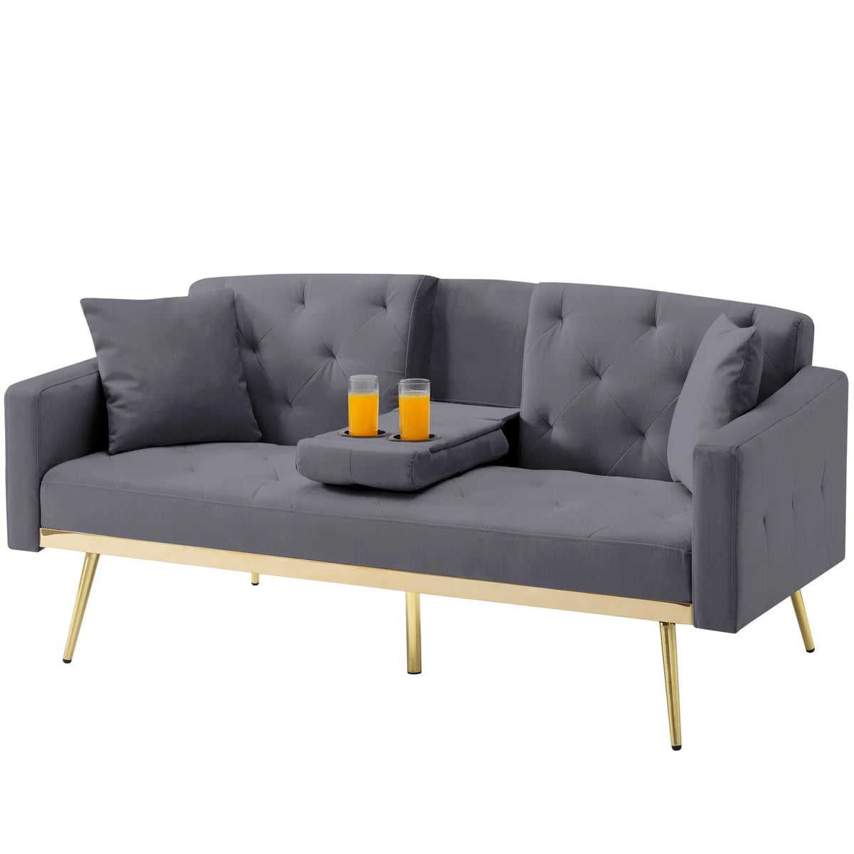 Aukfa 75" Square Arm Futon Convertible Sofa Bed for Home Office, 2 Cup Holders, Linen, Dark Gray - Product image 38